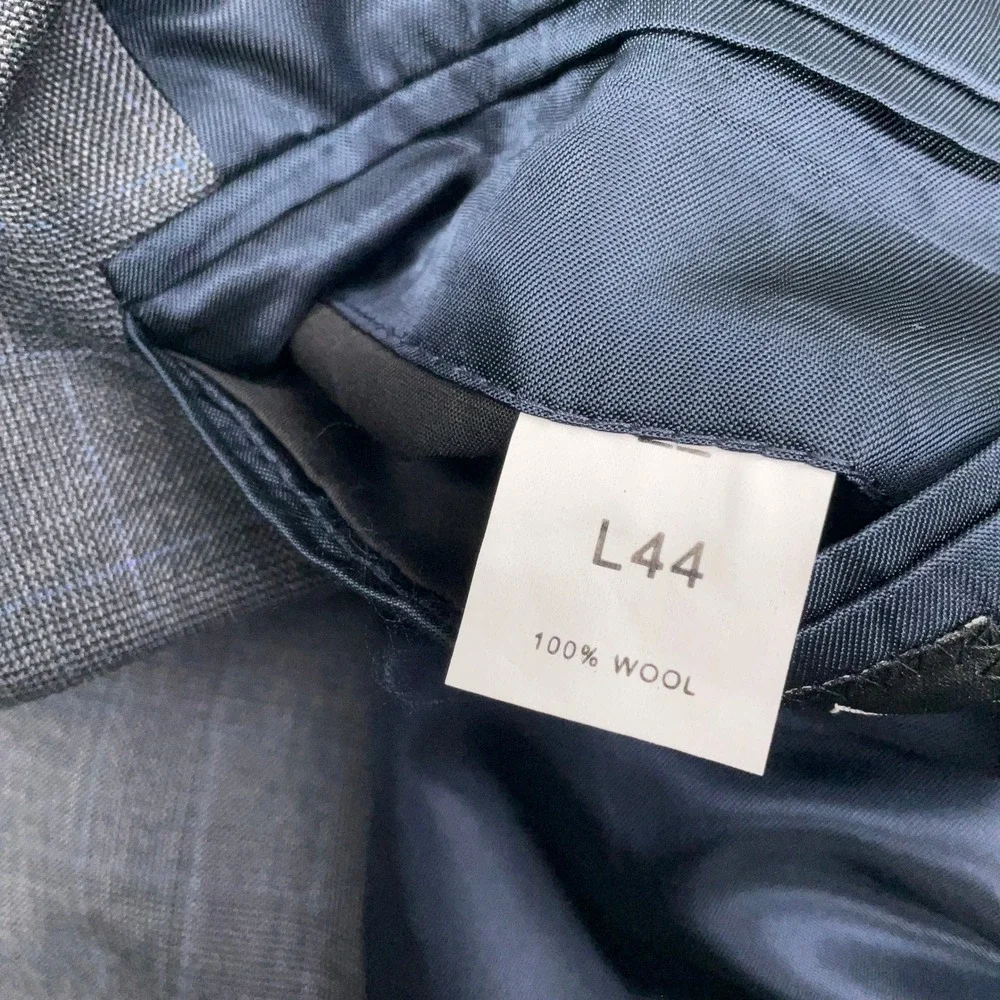 Jos A Bank Suit Mens 44L Charcoal Gray Blue Glen Plaid Tailored Traditional Wool
